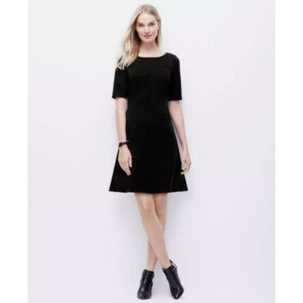 Ann Taylor Petite Ponte Drop Waist Dress, size 0 Petite, Black